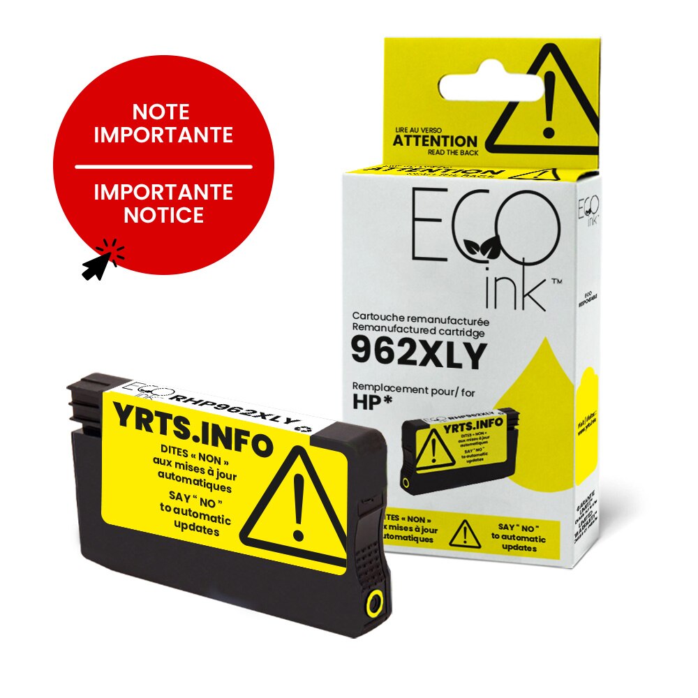 Cartouche d'encre jet d'encre jaune remise à neuf pour HP 962XL (3JA02AN)