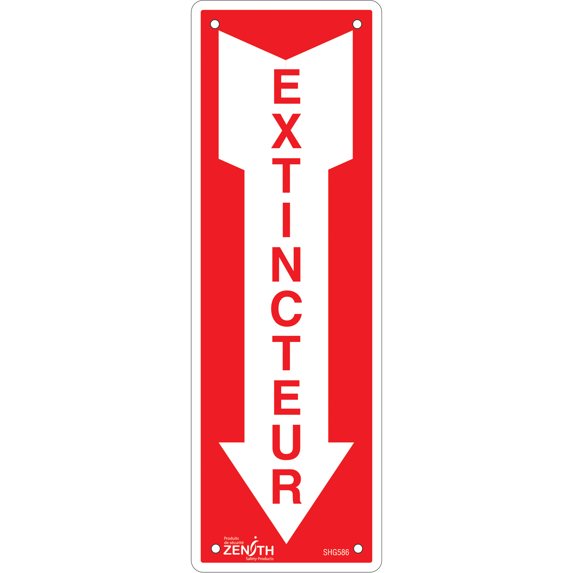 Fire Extinguisher Sign, 12" x 4", Aluminum, French/Pictogram