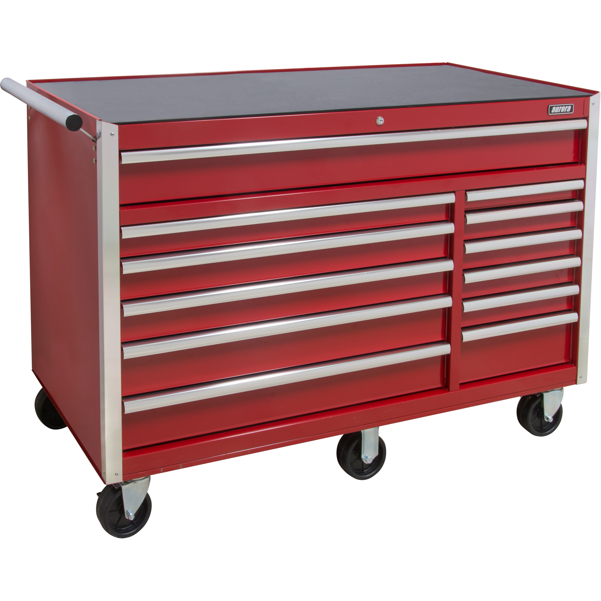 56" 12-Drawer Red Steel Industrial Tool Cart