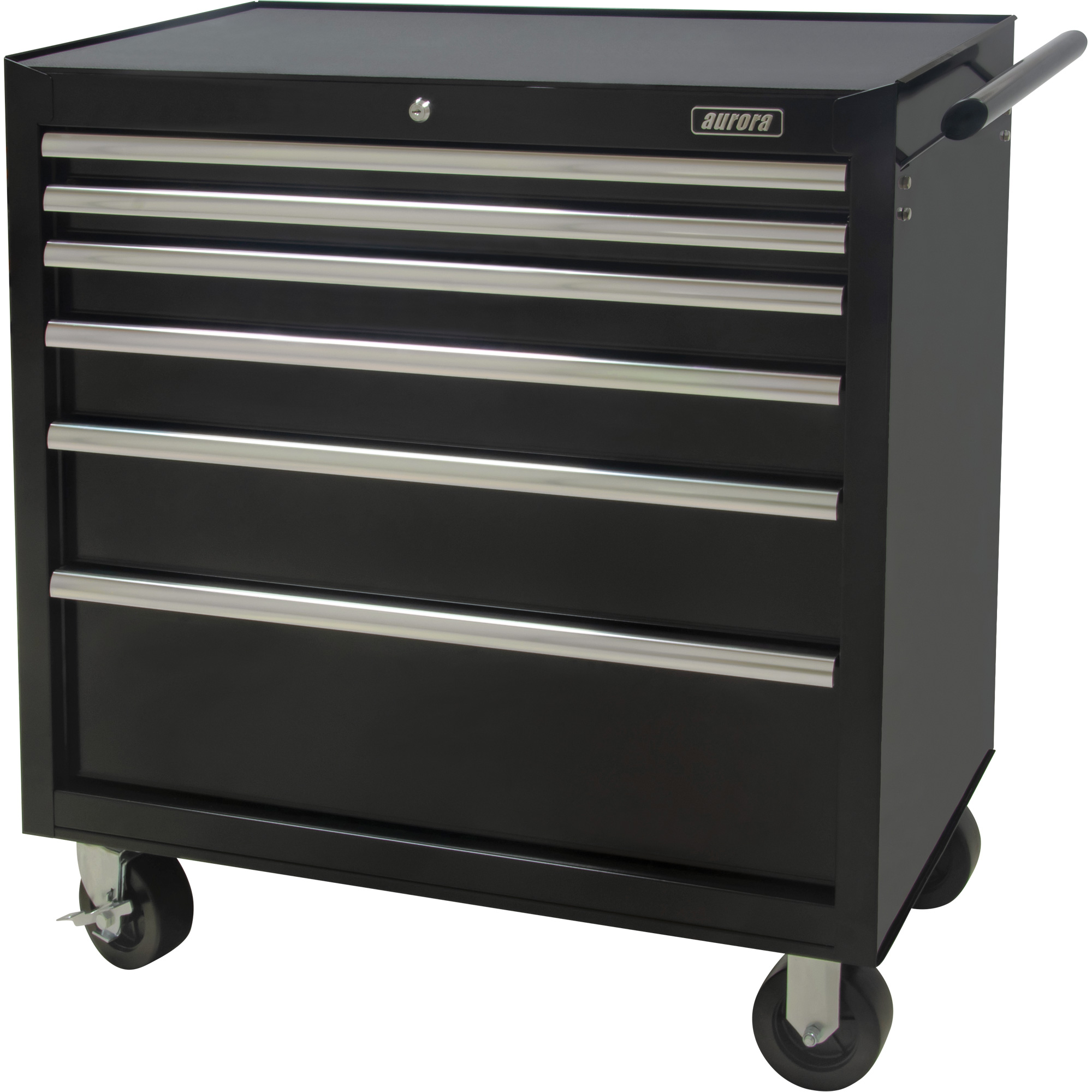 6-Drawer Industrial Tool Cart, 39" W, Black Steel