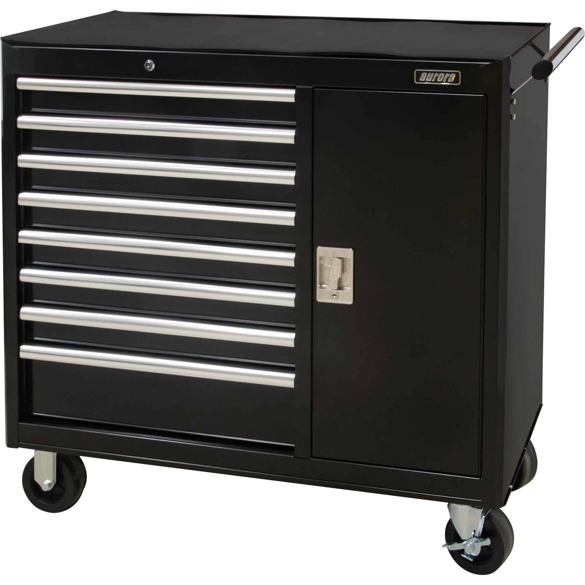 8-Drawer Industrial Tool Cart, 44.3" W, Black Steel